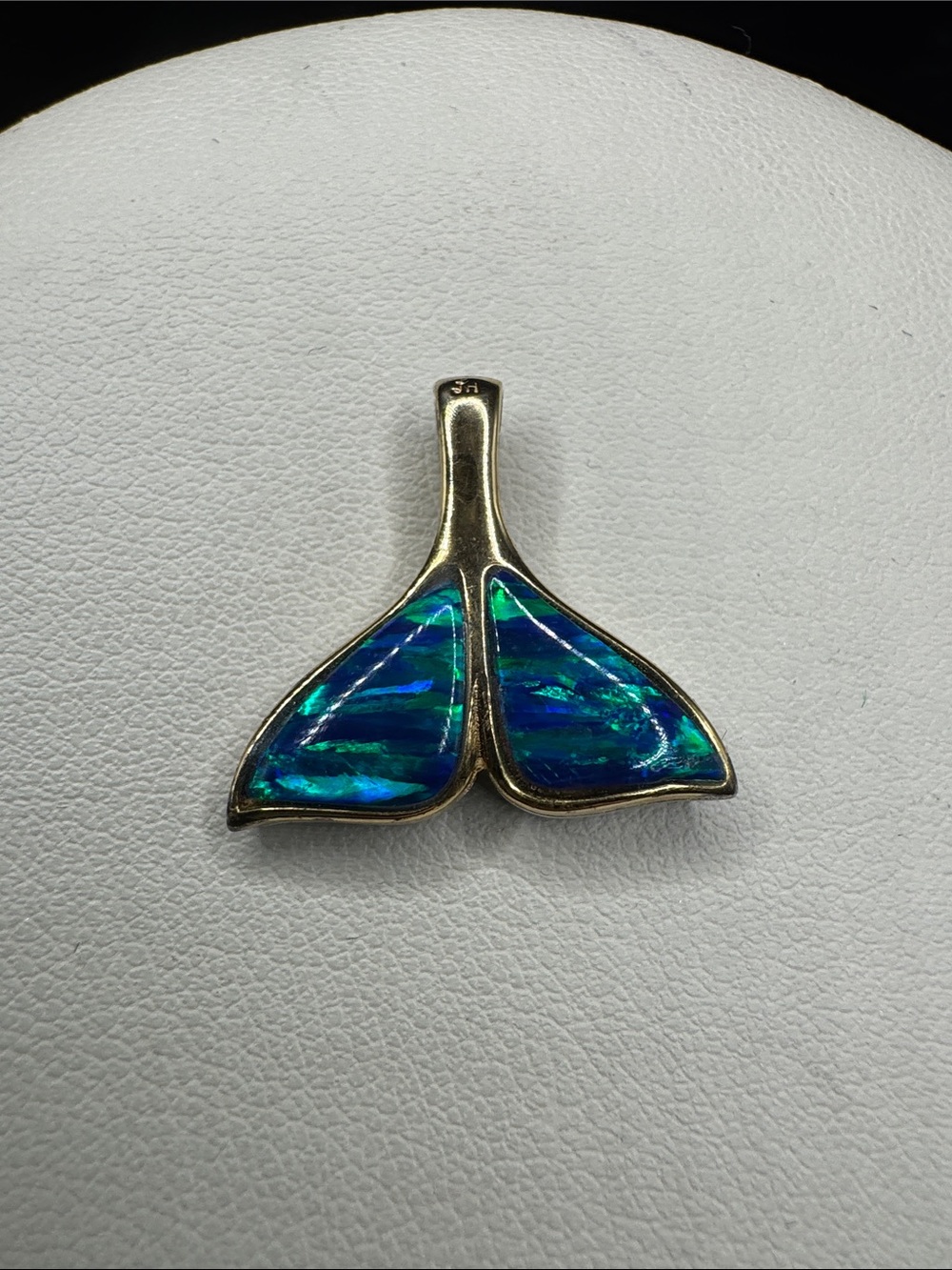 Sterling reversible Blue Opal and Onyx Whale Tail Pendant gold and silver